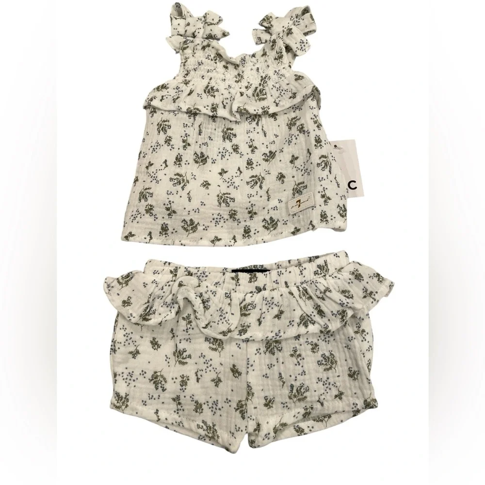 7 For All Mankind Girls Floral Print Matching Set Size 0-3 months.